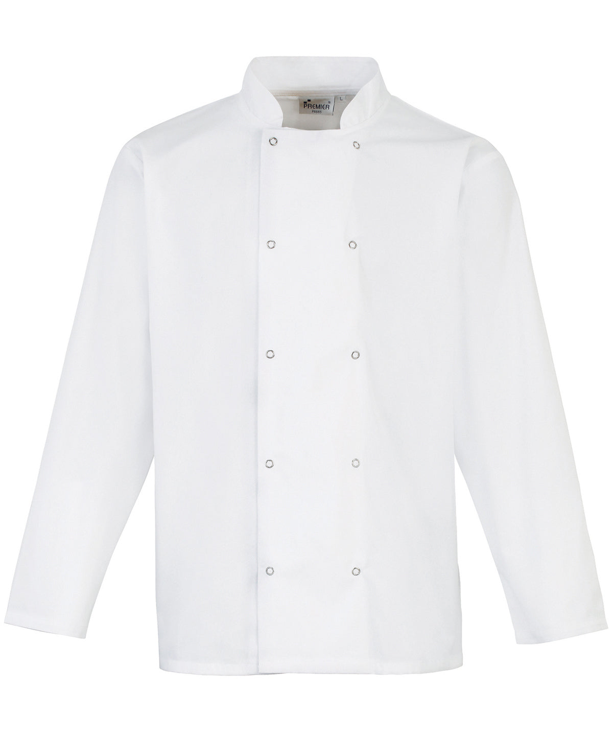 Studded front long sleeve chef's jacket - White