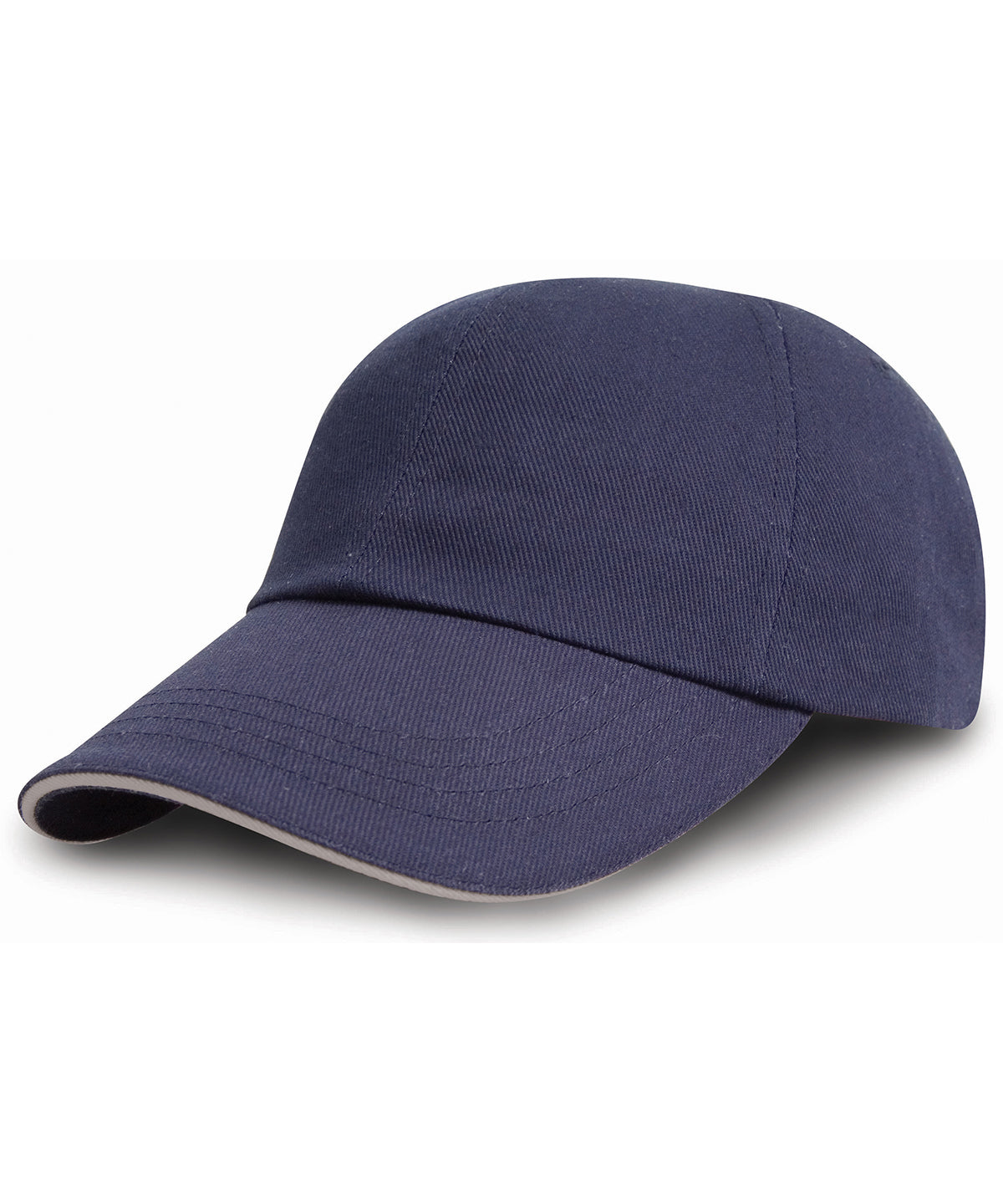 Brushed coton printers/embroiderers cap with sandwich peak - Navy/Putty