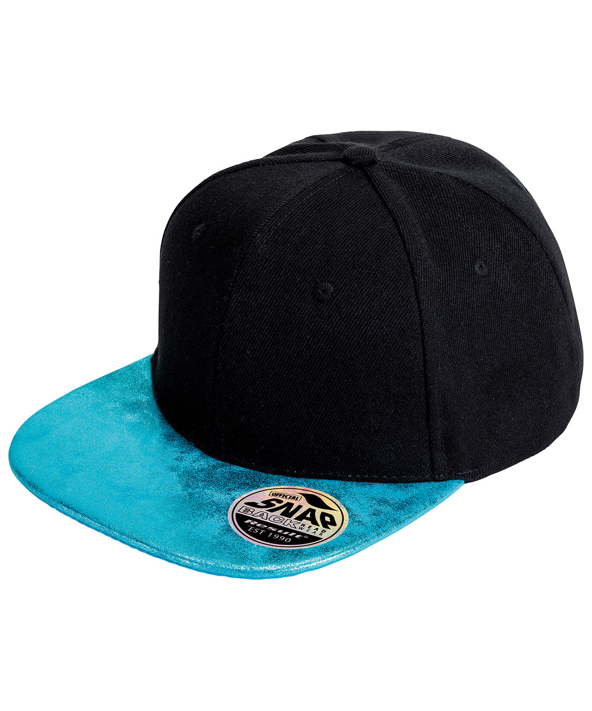 Bronx glitter flat peak snapback cap - Black/Turquoise
