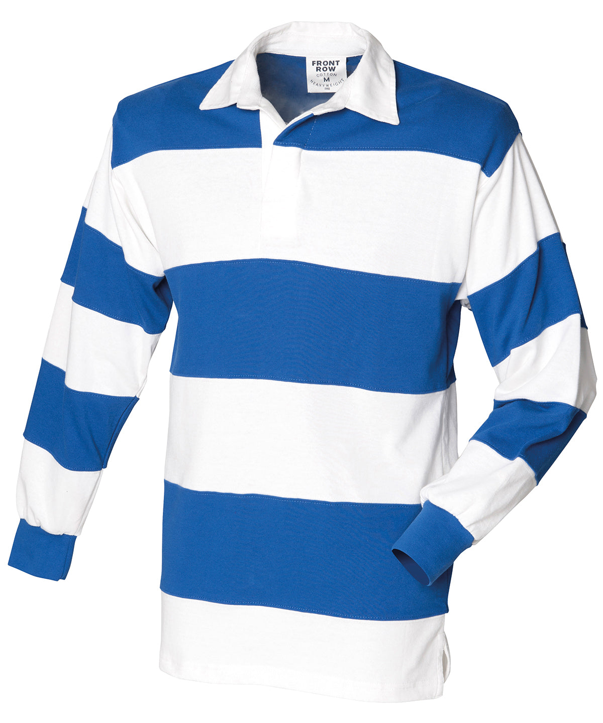 Sewn stripe long sleeve rugby shirt - White & Royal (White collar)
