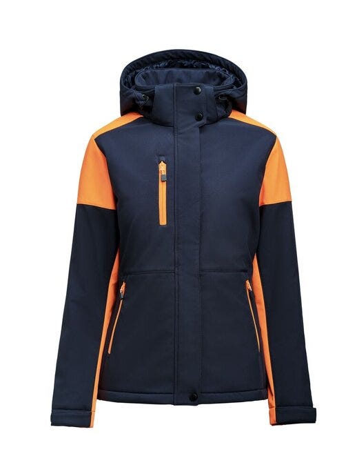 Ladies Padded Softshell - Navy/Neon Orange