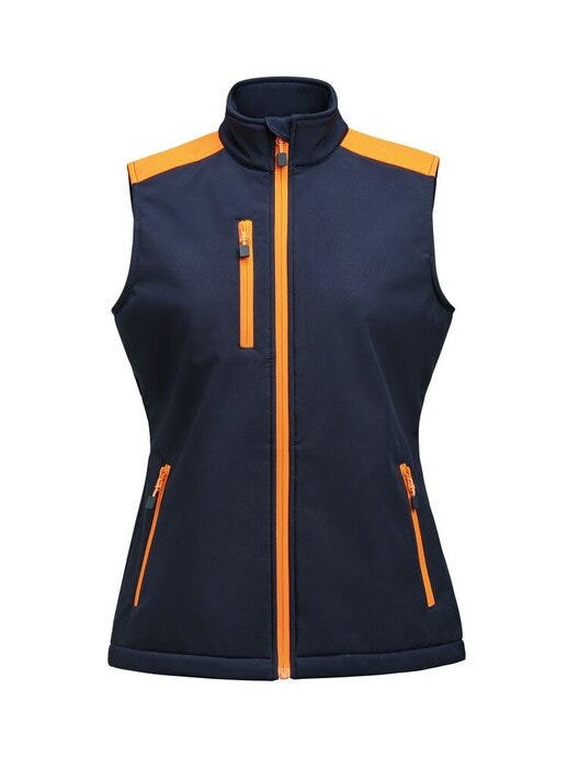 Ladies Softshell Vest - Navy/Neon Orange