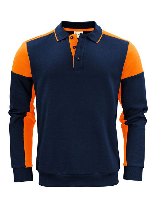 Long Sleeve Polosweater - Navy/Neon Orange