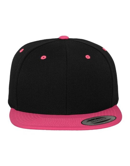 Two Tone Classic Snapback Cap - Black/Neon Pink