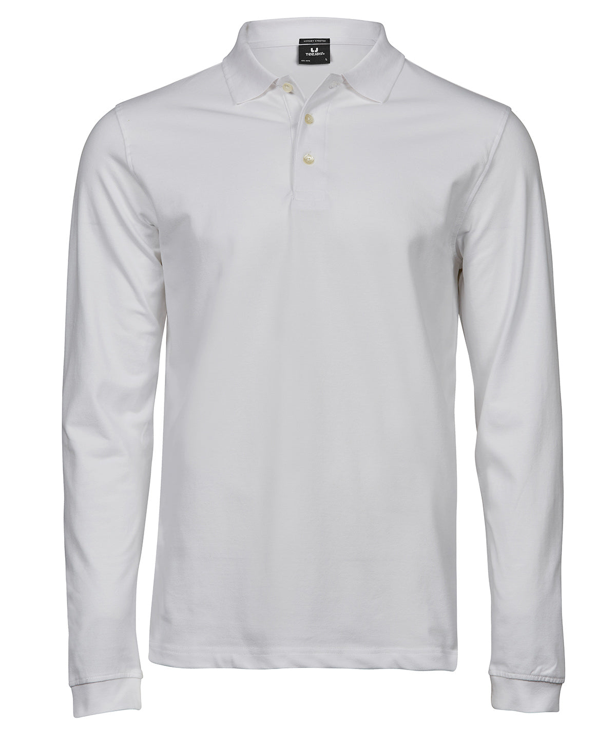 Luxury stretch long sleeve polo (1406) - White