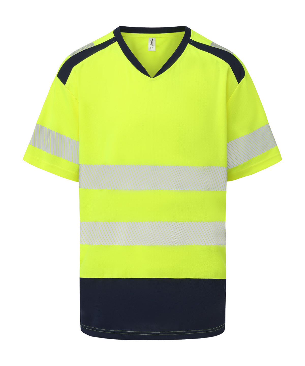 Hi-vis mandarin collar comfort trim t-shirt (HVJ430) - Hi-vis Yellow/Navy
