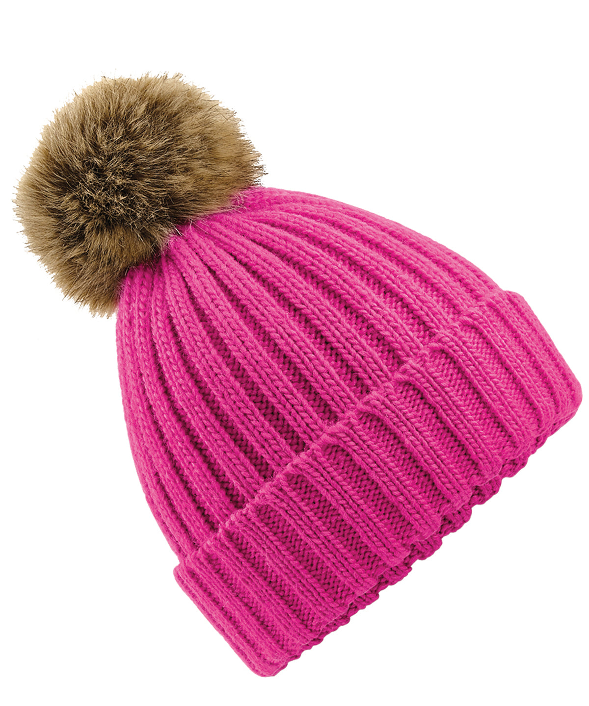Fur pop pom chunky beanie - Fuchsia