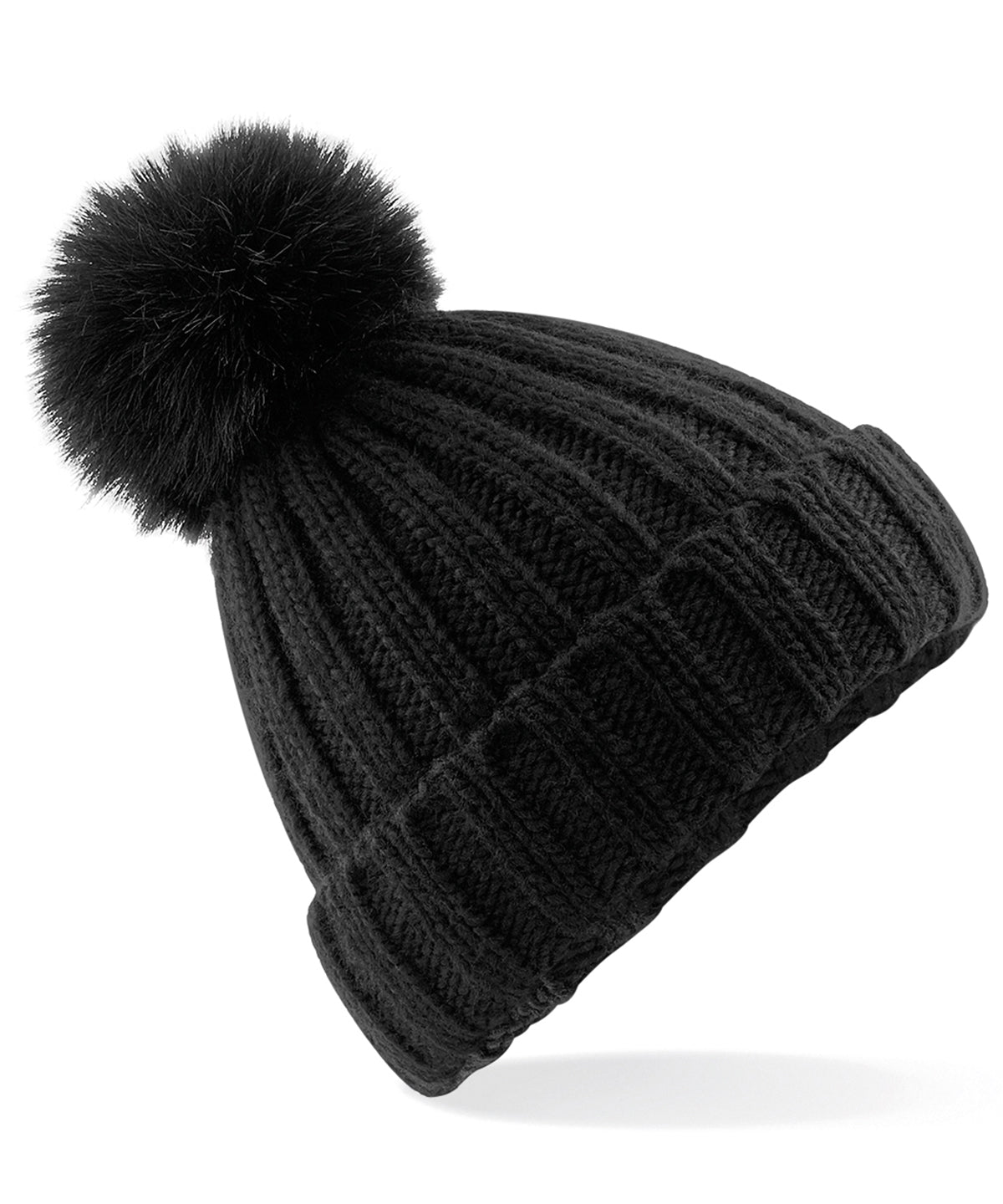 Verbier fur pop pom chunky beanie - Black
