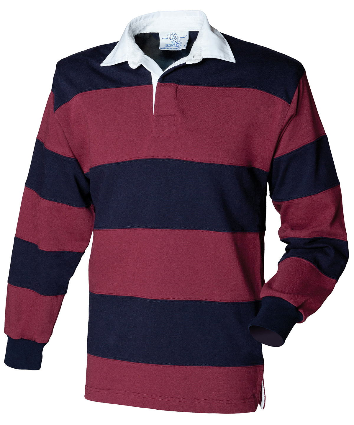 Sewn stripe long sleeve rugby shirt - Burgundy/Navy