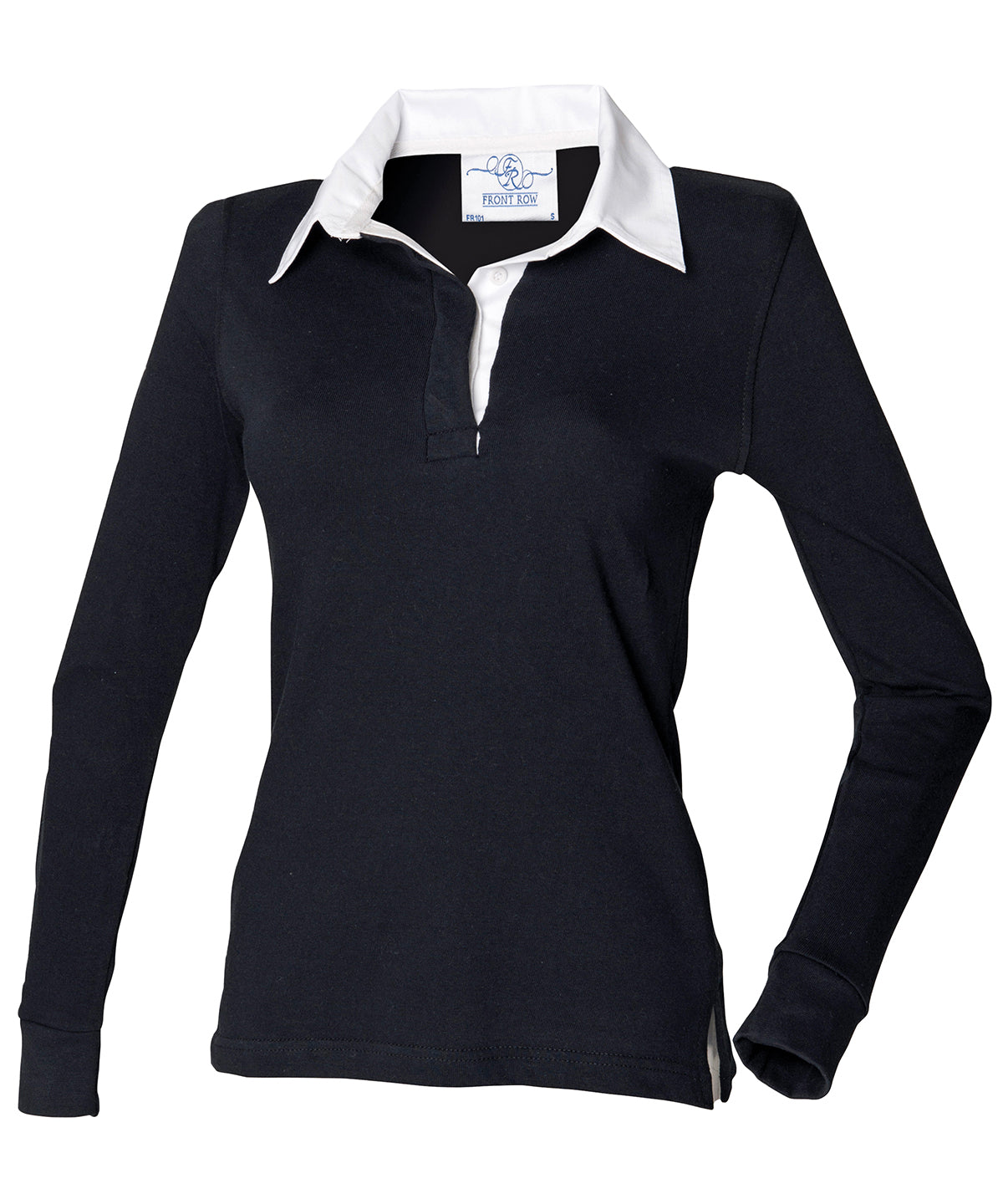Women's long sleeve plain rugby shirt - Black/White*