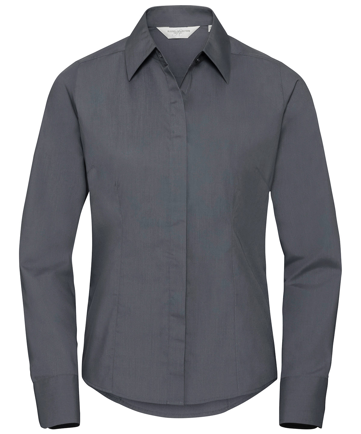 Women's long sleeve polycotton easycare fitted poplin shirt - Convoy Grey
