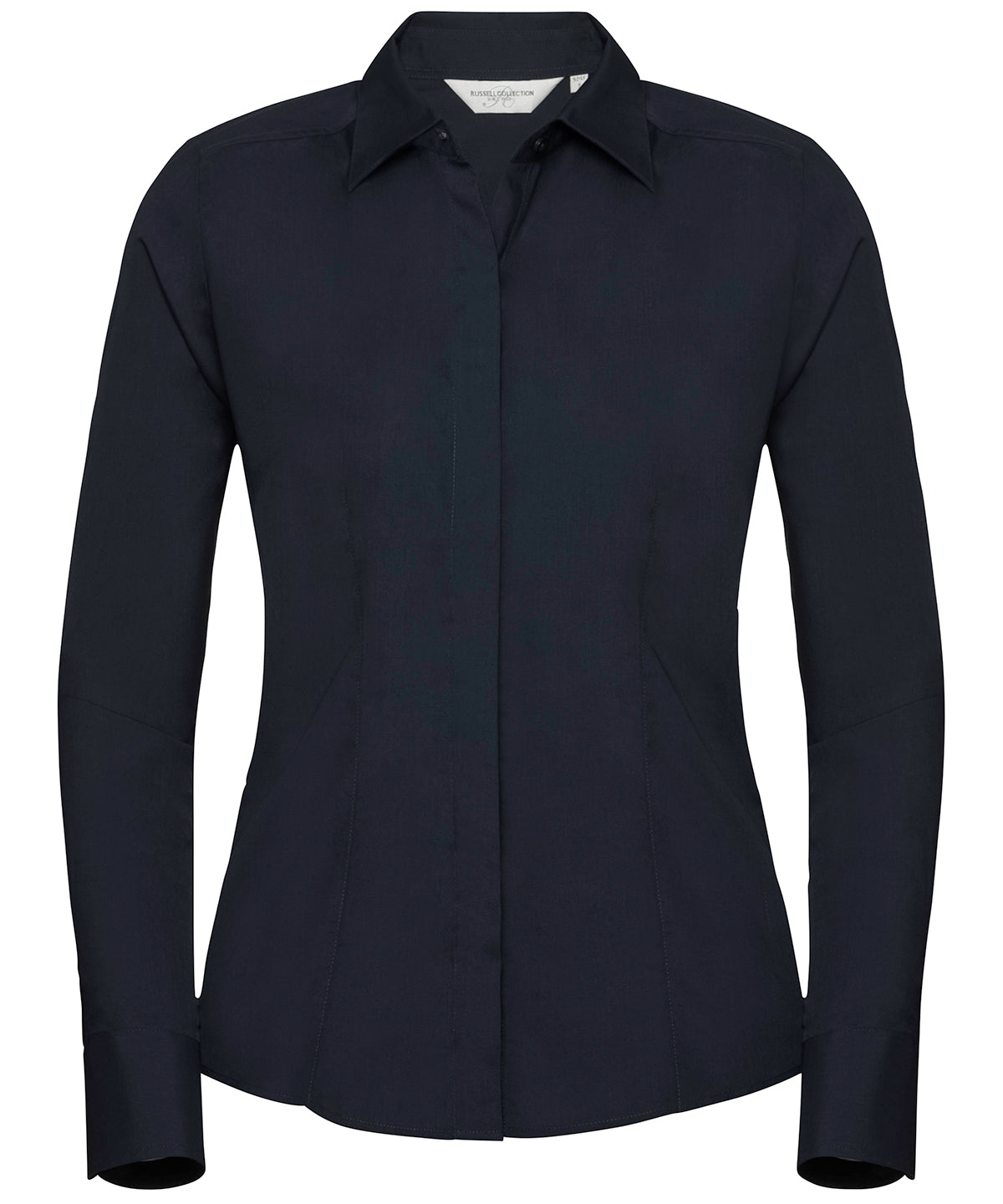 Women's long sleeve polycotton easycare fitted poplin shirt - French Navy