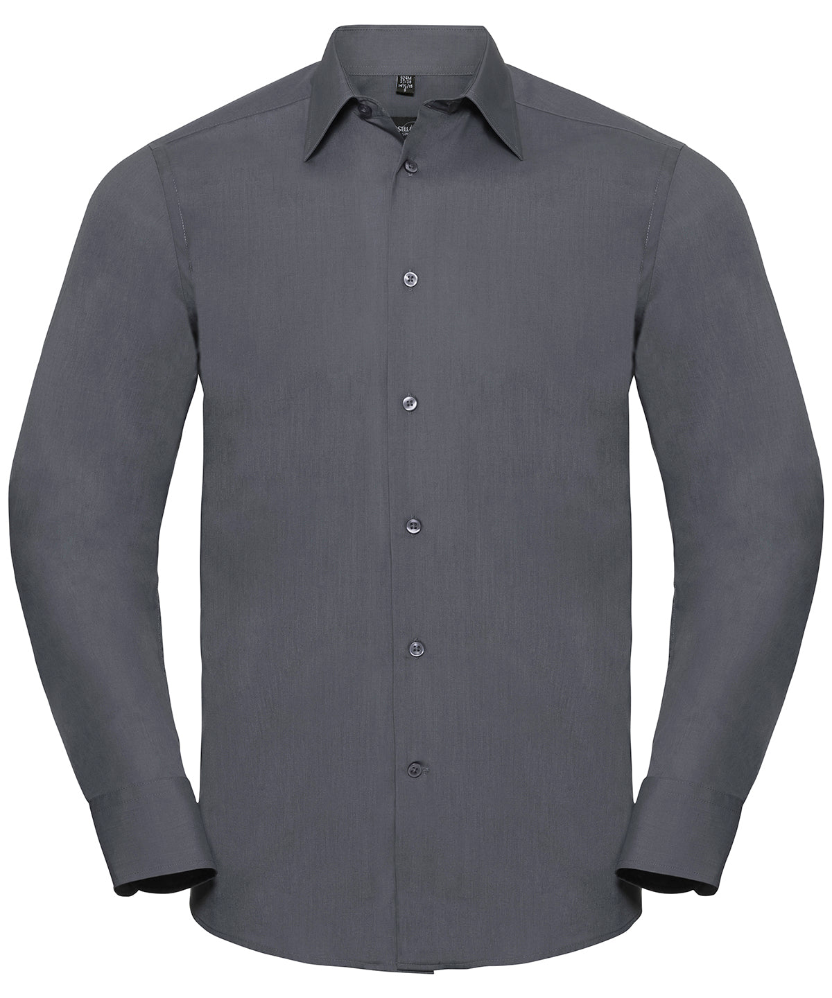 Long sleeve polycotton easycare fitted poplin shirt - Convoy Grey