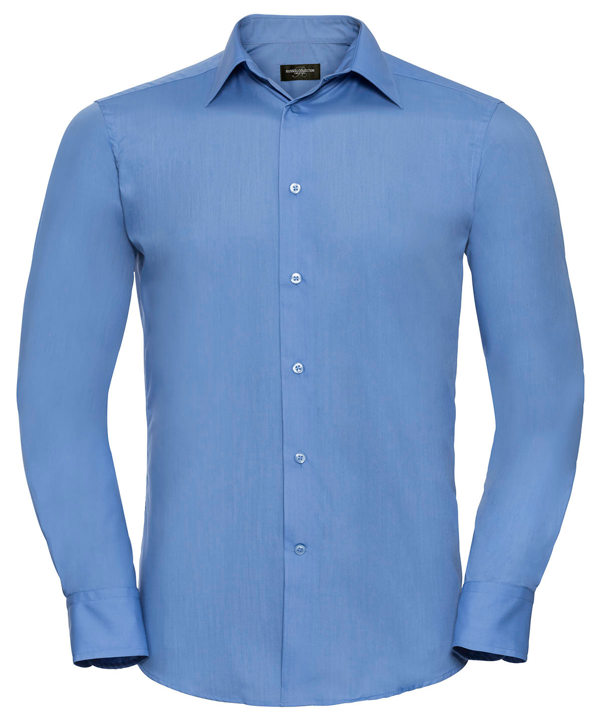 Long sleeve polycotton easycare fitted poplin shirt - Corporate Blue