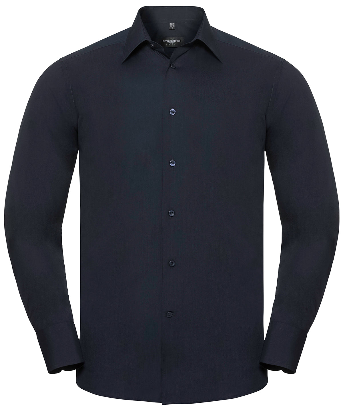Long sleeve polycotton easycare fitted poplin shirt - French Navy