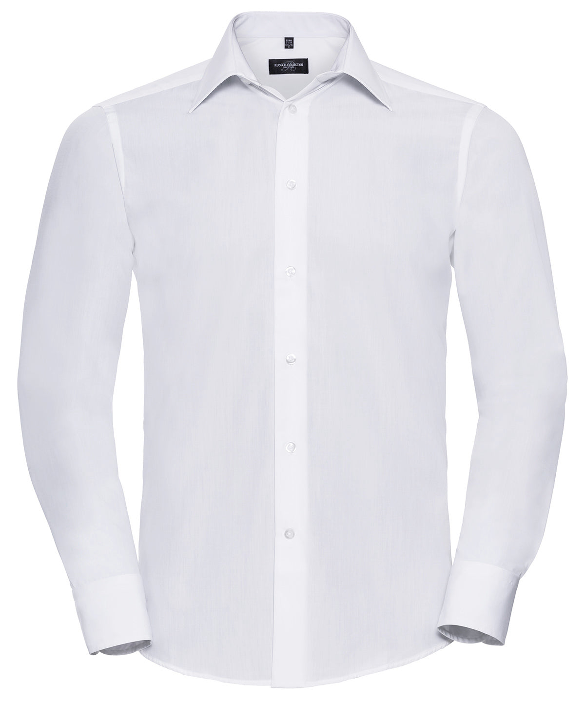 Long sleeve polycotton easycare fitted poplin shirt - White