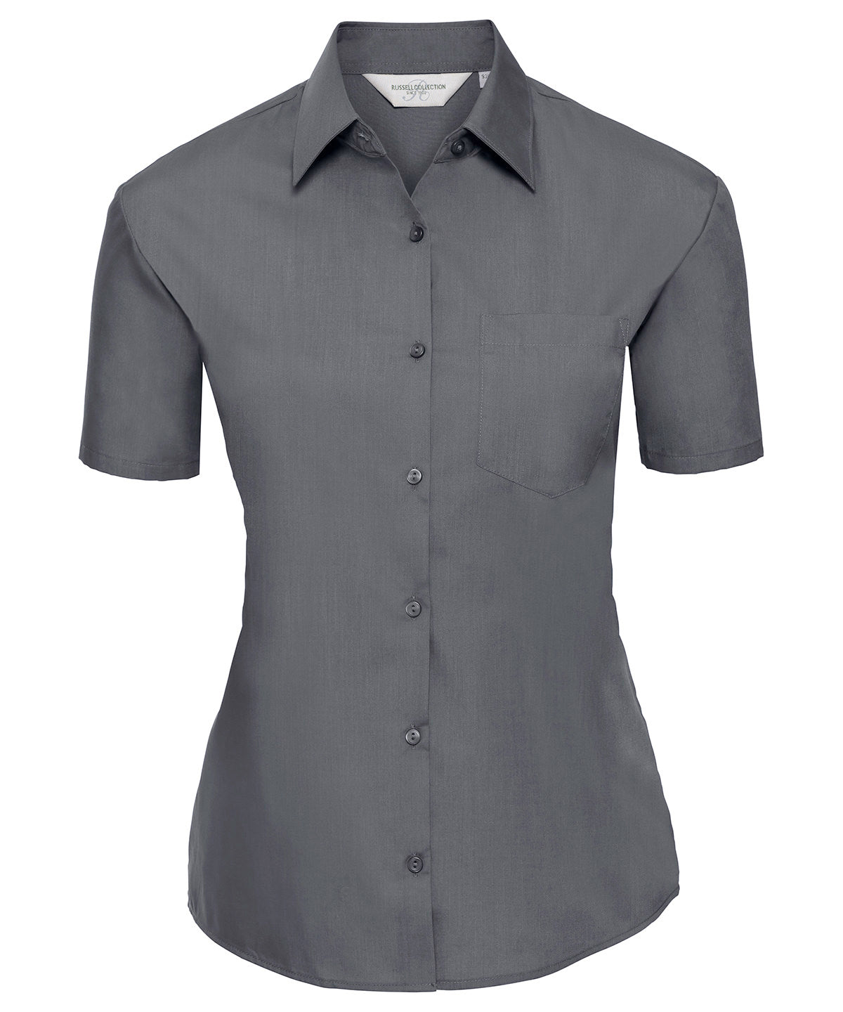Women's short sleeve polycotton easycare poplin shirt - Convoy Grey
