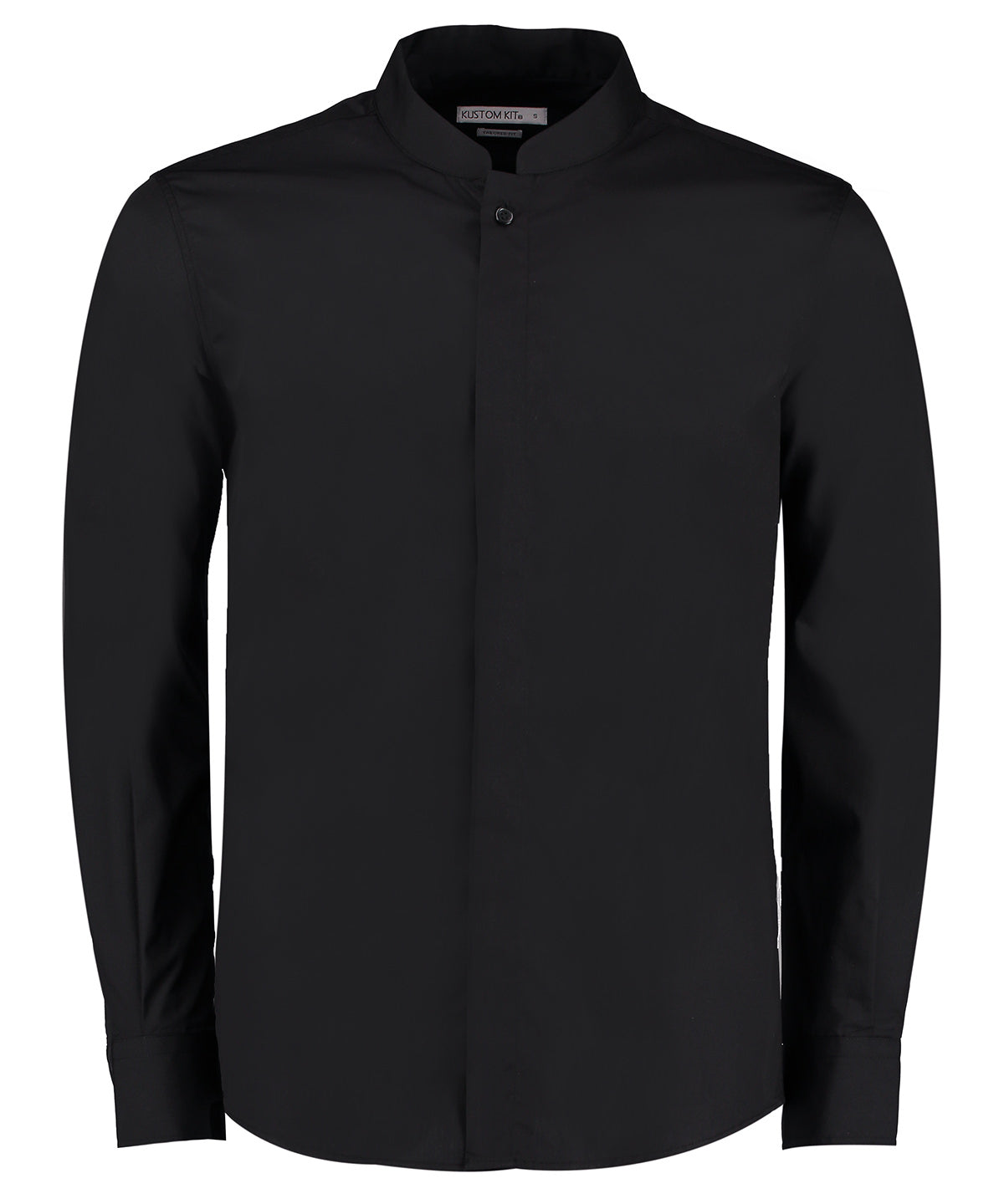 Mandarin collar shirt long-sleeved (tailored fit) - Black