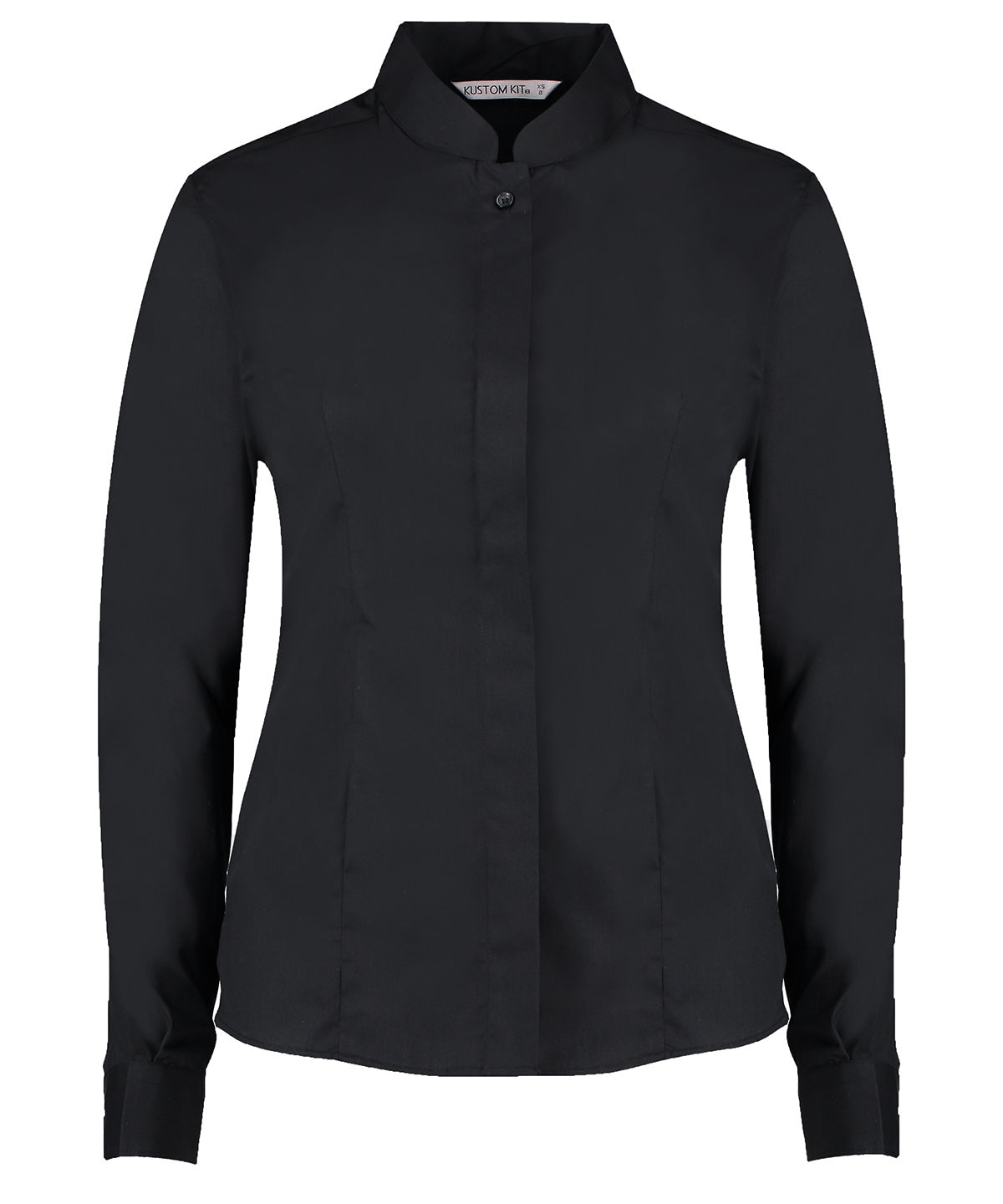 Women's mandarin collar shirt long-sleeved (tailored fit) - Black