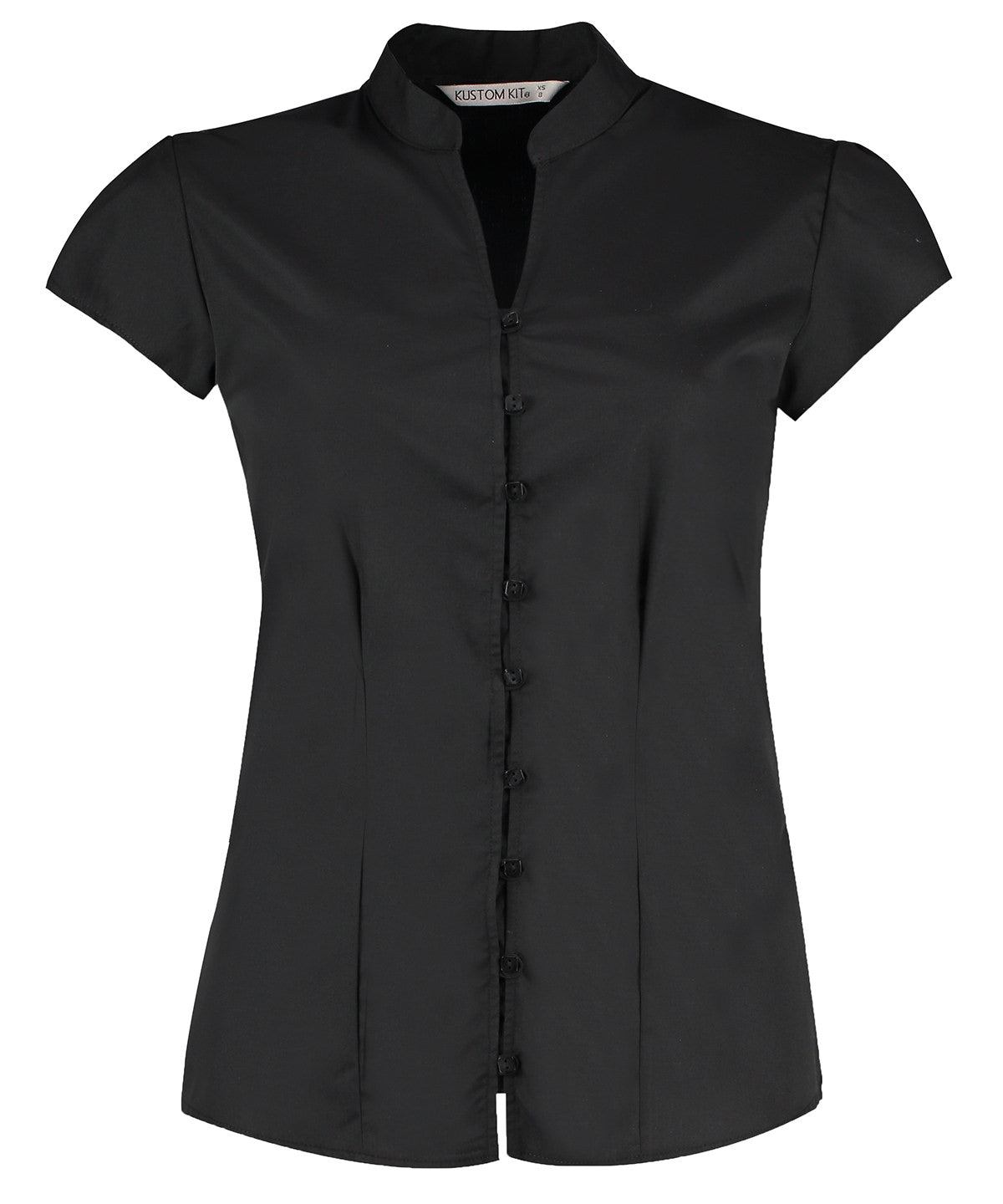 Women's continental blouse mandarin collar cap sleeve (tailored fit) - Black