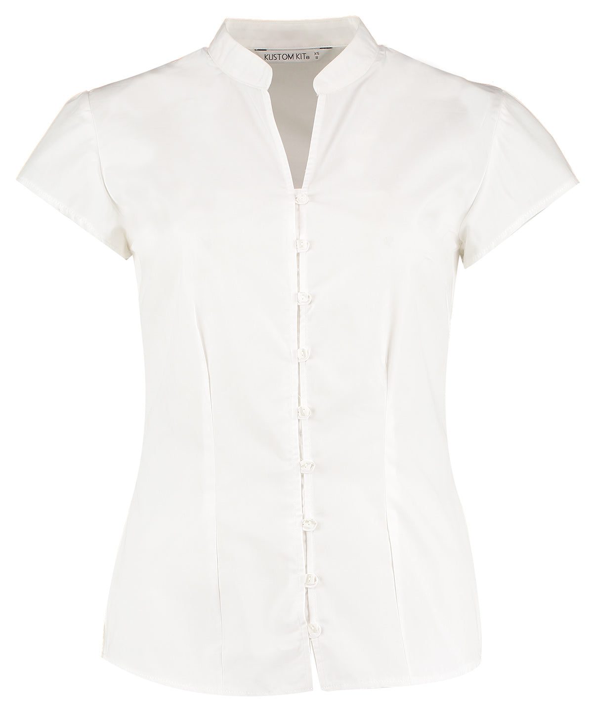 Women's continental blouse mandarin collar cap sleeve (tailored fit) - White