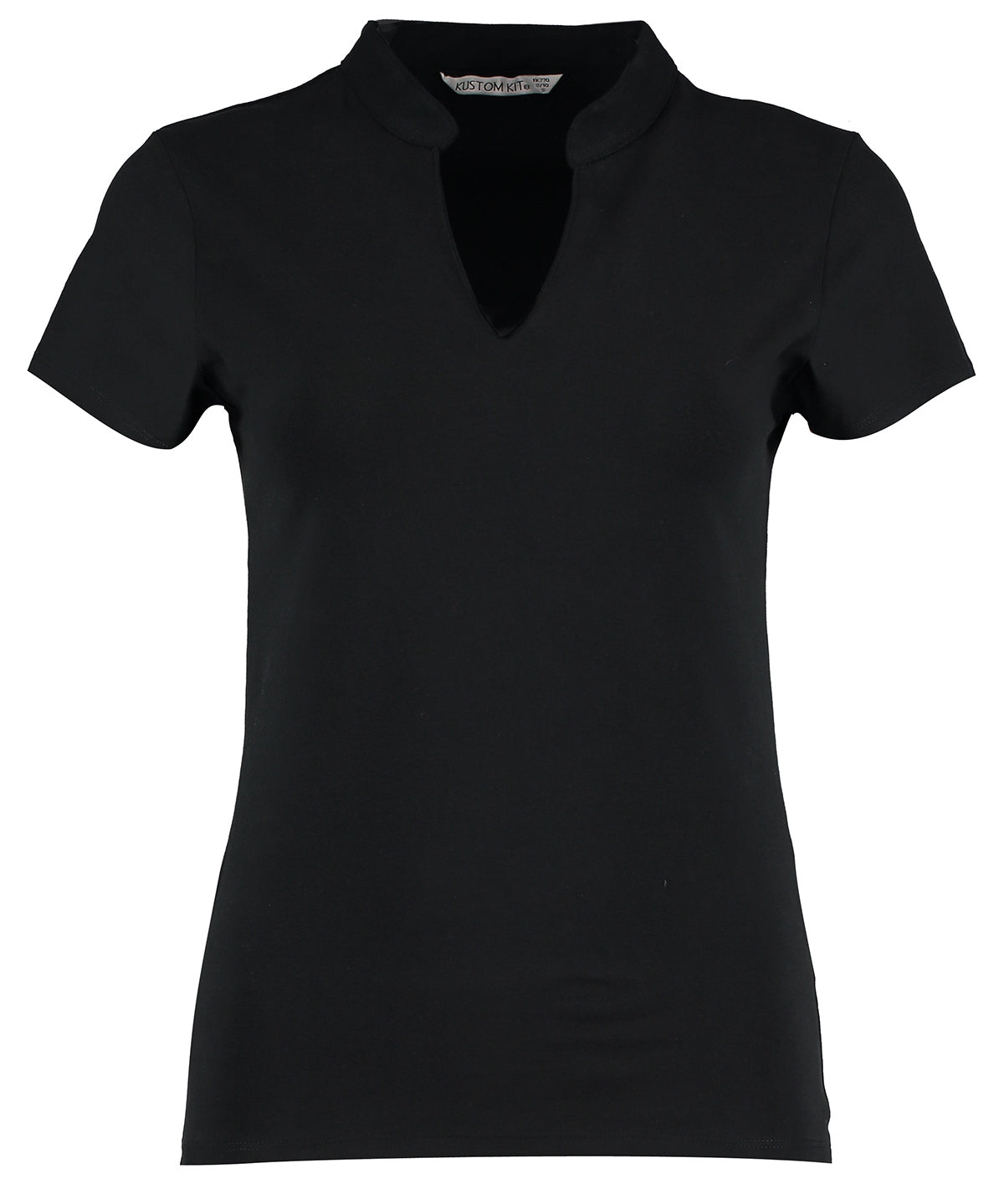 Women's corporate short-sleeved top v-neck mandarin collar (regular fit) - Black