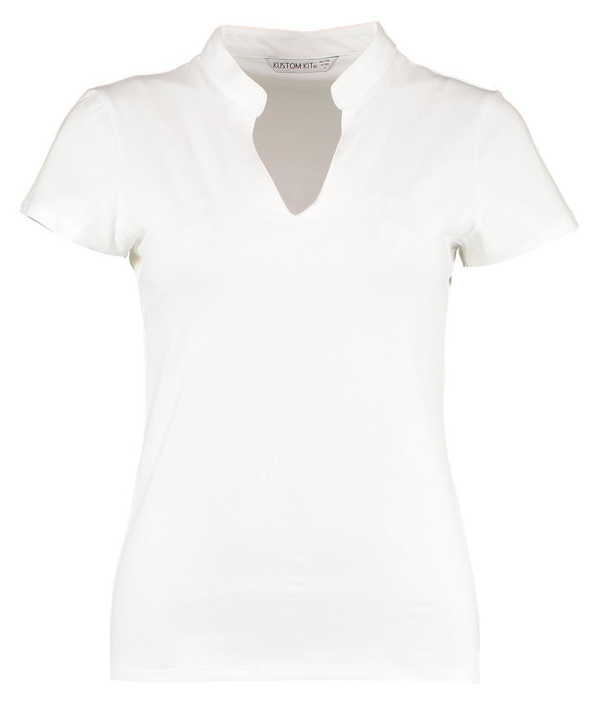 Women's corporate short-sleeved top v-neck mandarin collar (regular fit) - White