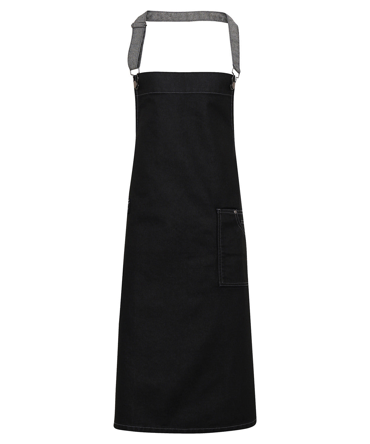 District waxed-look denim bib apron - Black Denim