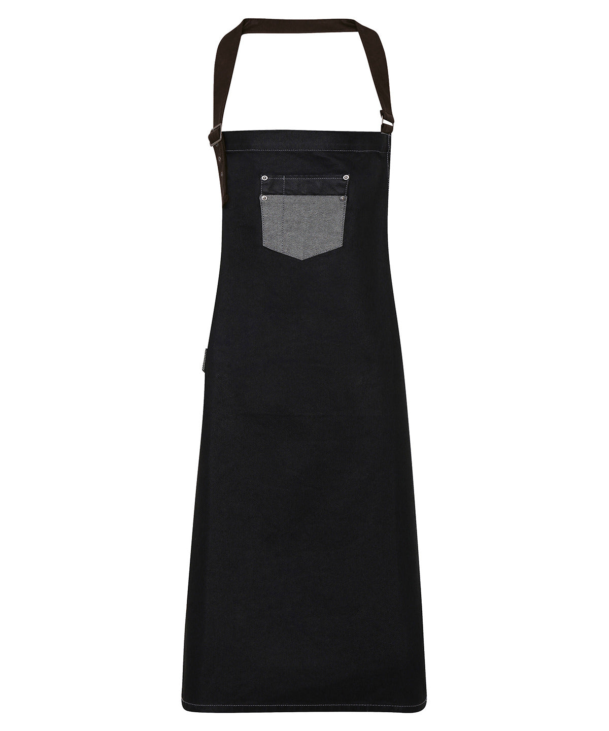 Division waxed-look denim bib apron with faux leather - Black Denim