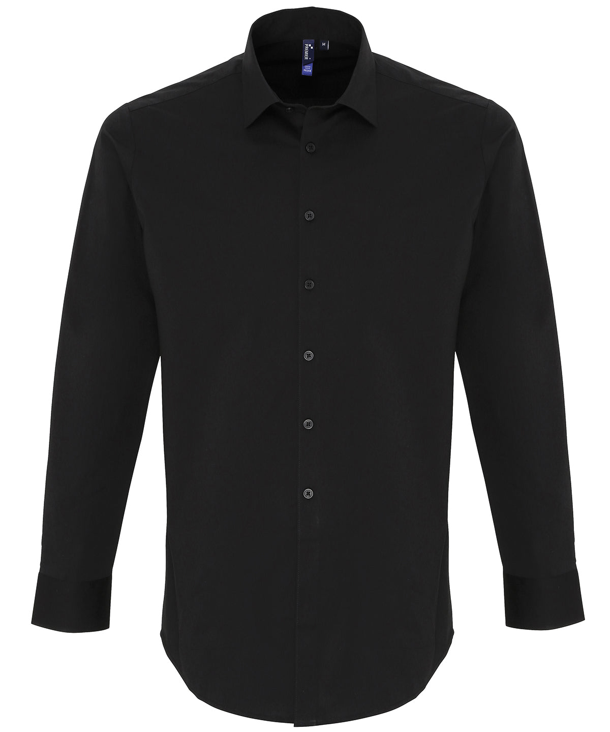 Stretch fit cotton poplin long sleeve shirt - Black