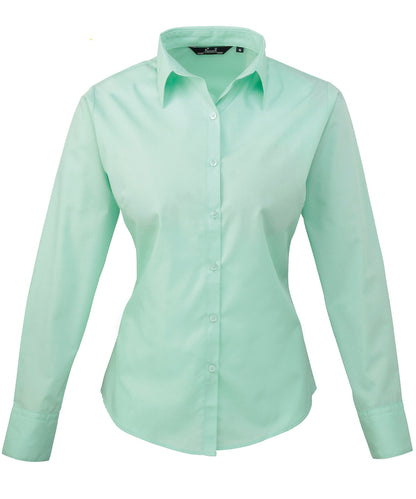 Women's poplin long sleeve blouse - Aqua