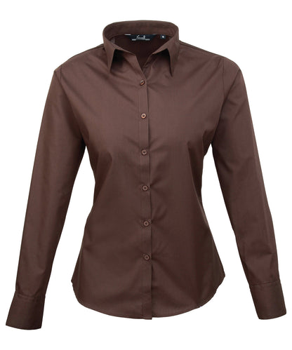 Women's poplin long sleeve blouse - Brown