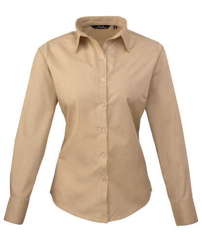 Women's poplin long sleeve blouse - Khaki