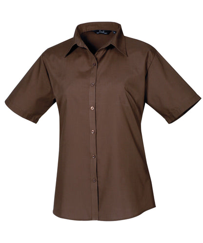 Women's short sleeve poplin blouse - Brown