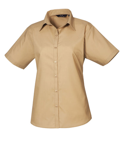 Women's short sleeve poplin blouse - Khaki