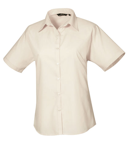 Women's short sleeve poplin blouse - Natural