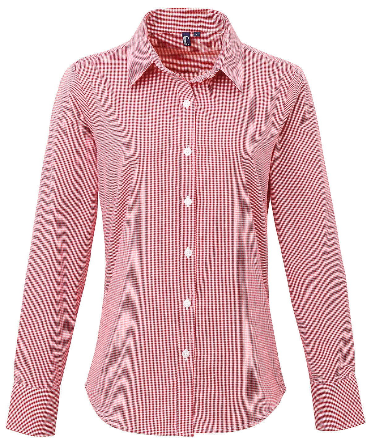 Women's Microcheck (Gingham) long sleeve cotton shirt - Red/White