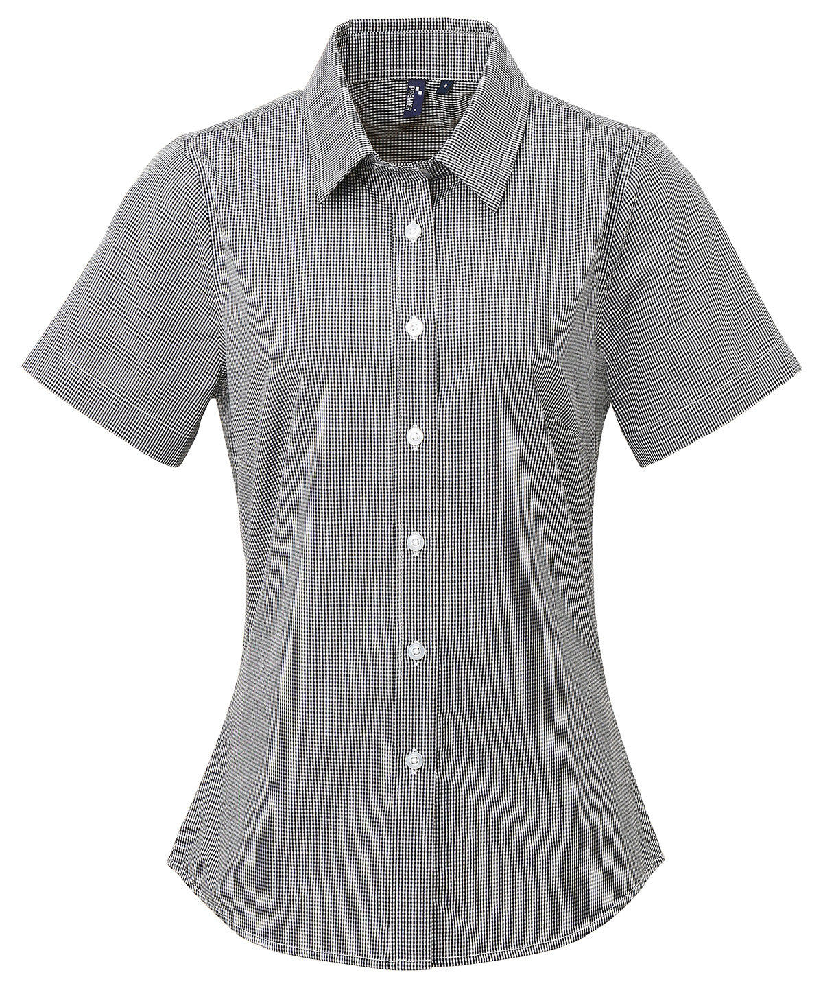 Women's Microcheck (Gingham) short sleeve cotton shirt - Black/White