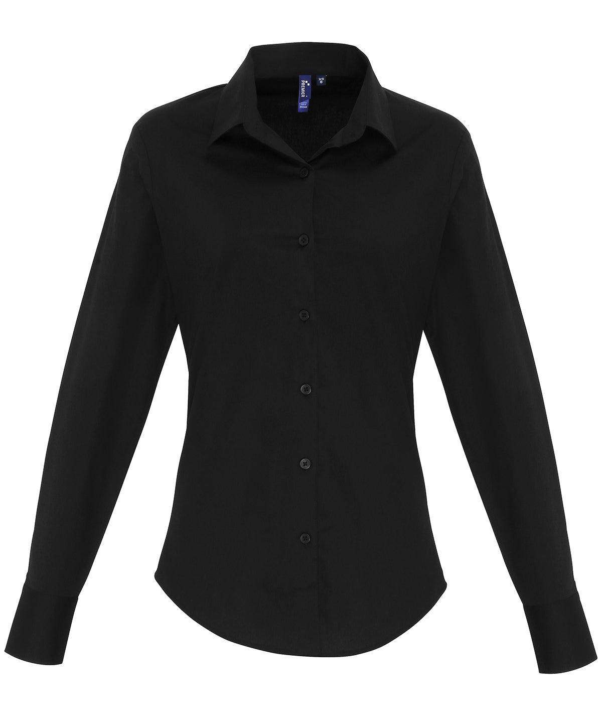 Women's stretch fit cotton poplin long sleeve blouse - Black