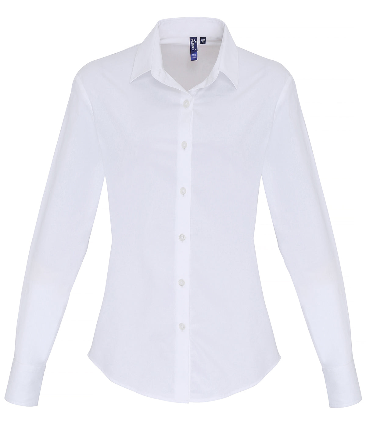 Women's stretch fit cotton poplin long sleeve blouse - White