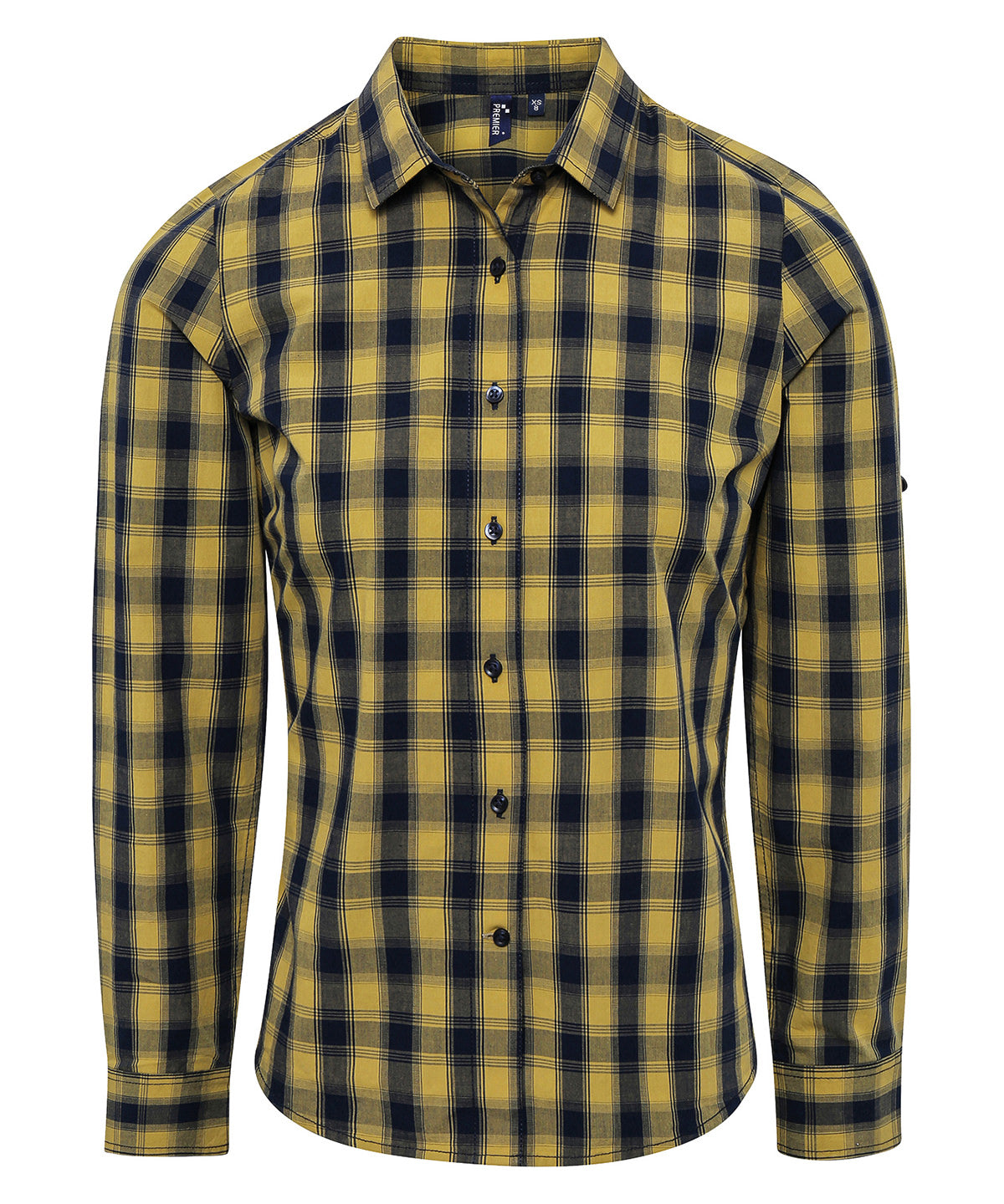 Women's Mulligan check cotton long sleeve shirt - Camel/Navy