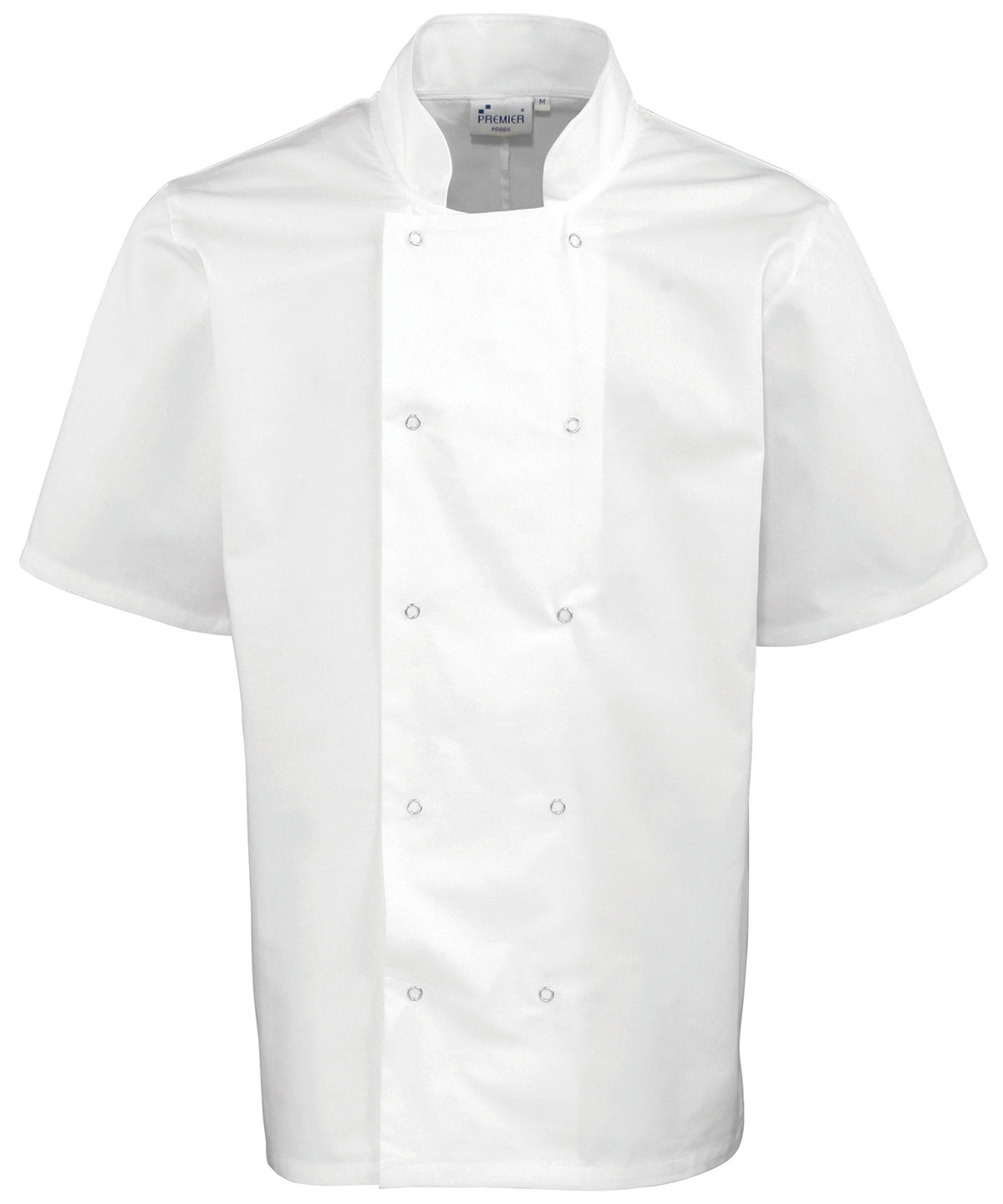 Studded front short sleeve chef's jacket - White