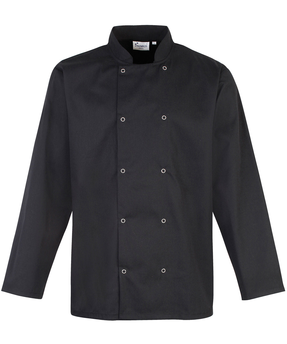 Studded front long sleeve chef's jacket - Black