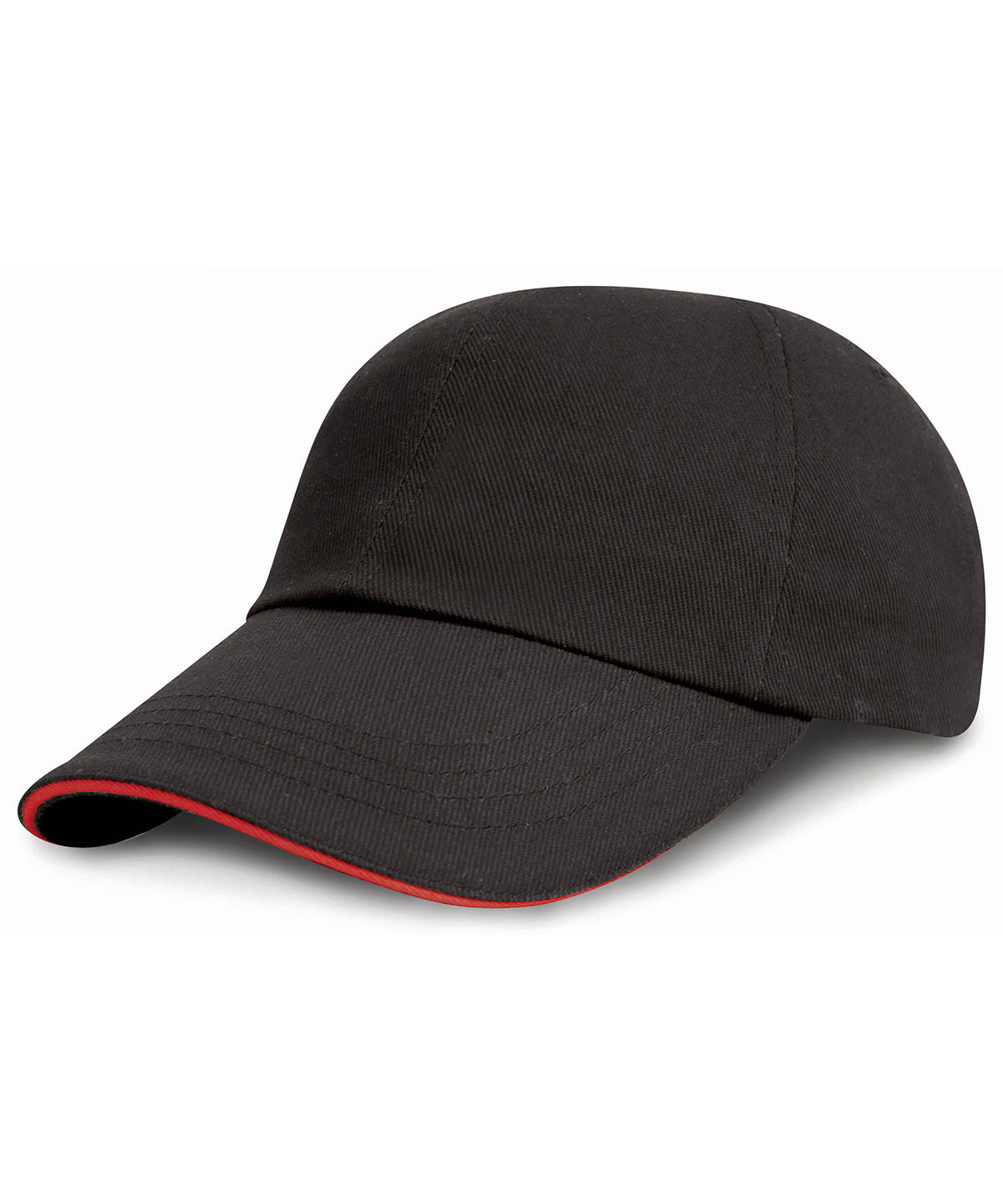 Junior low-profile heavy brushed cotton cap with sandwich peak - Black/Red