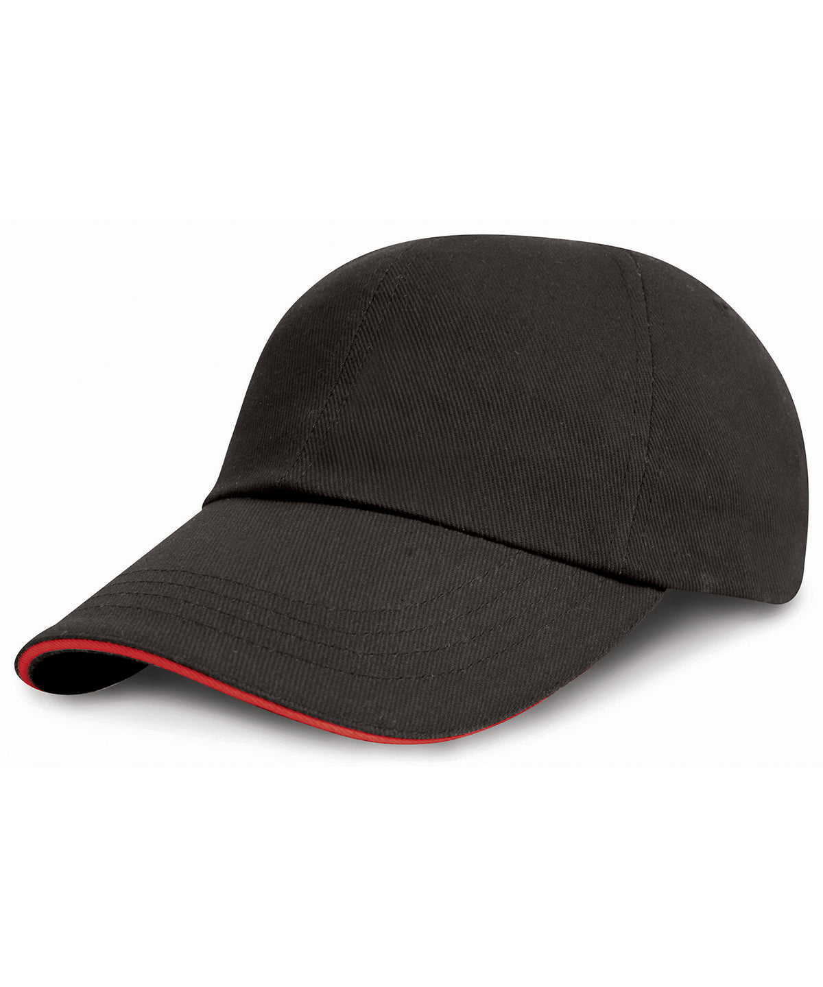 Low-profile heavy brushed cotton cap with sandwich peak - Black/Red