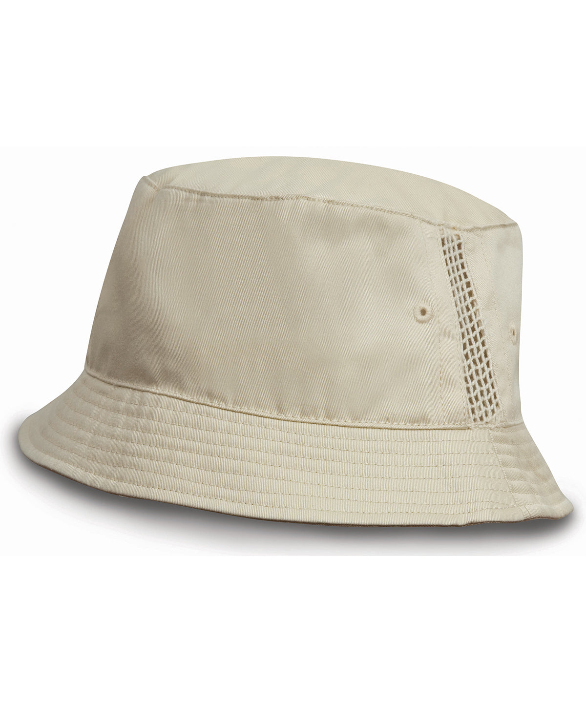Deluxe washed cotton bucket hat with side mesh panels - Natural