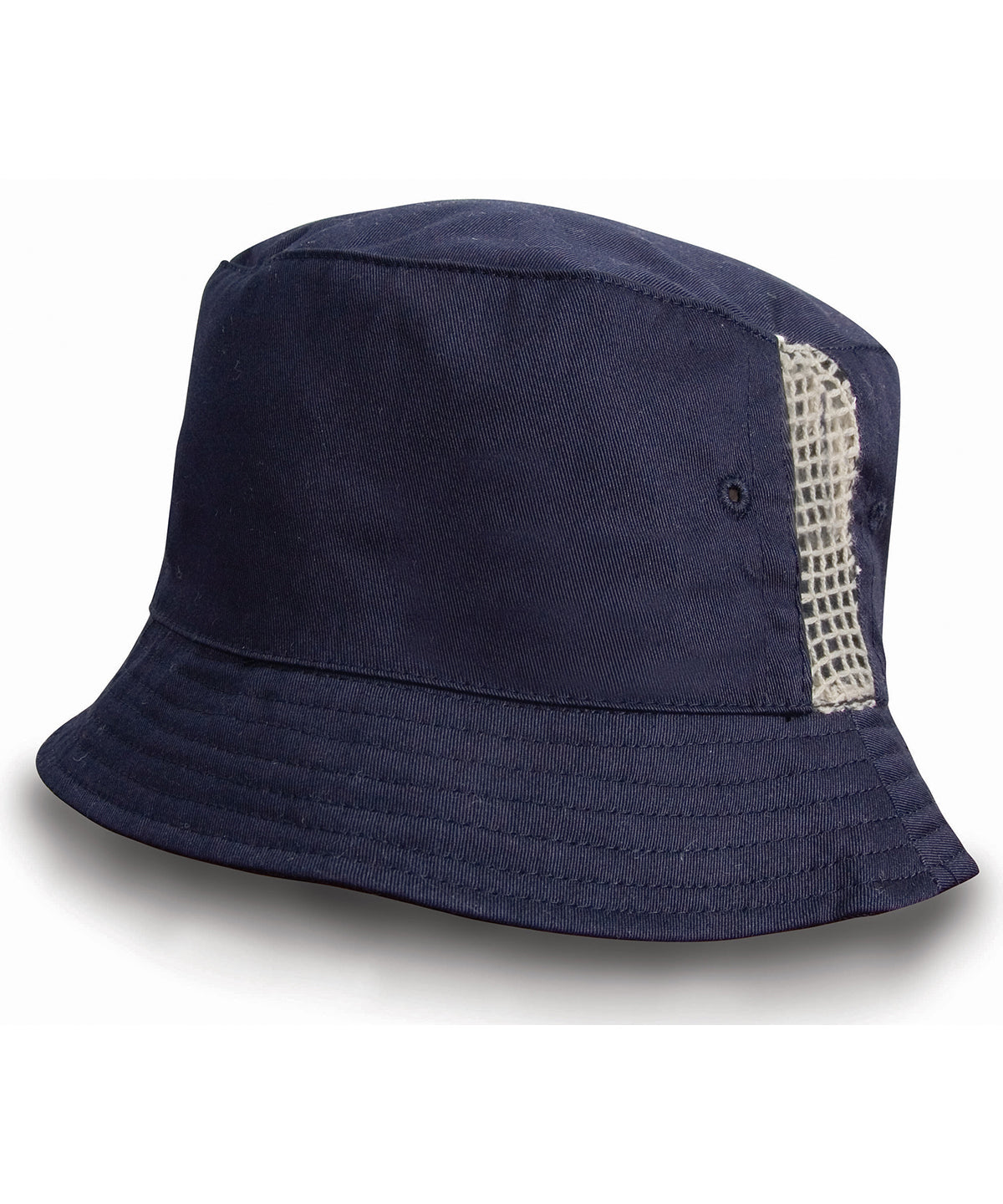 Deluxe washed cotton bucket hat with side mesh panels - Navy