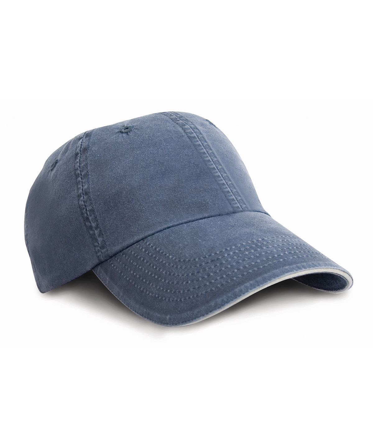 Washed fine line cotton cap with sandwich peak - Navy/Putty