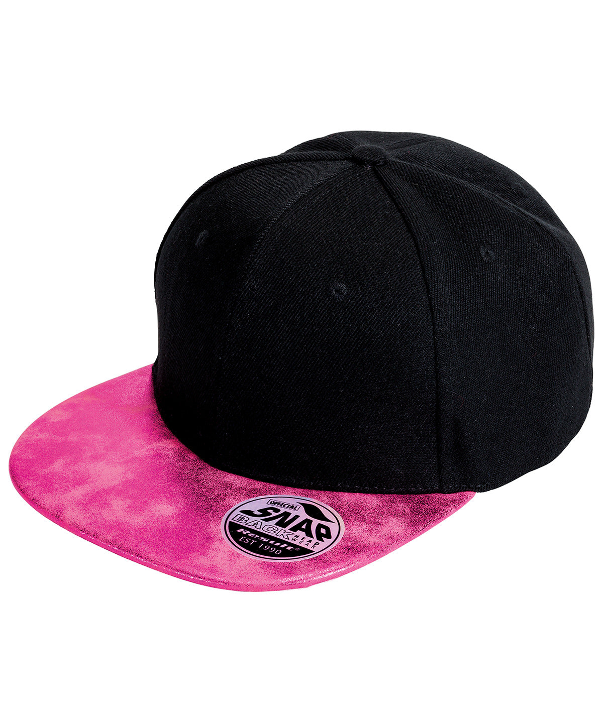 Bronx glitter flat peak snapback cap - Black/Pink