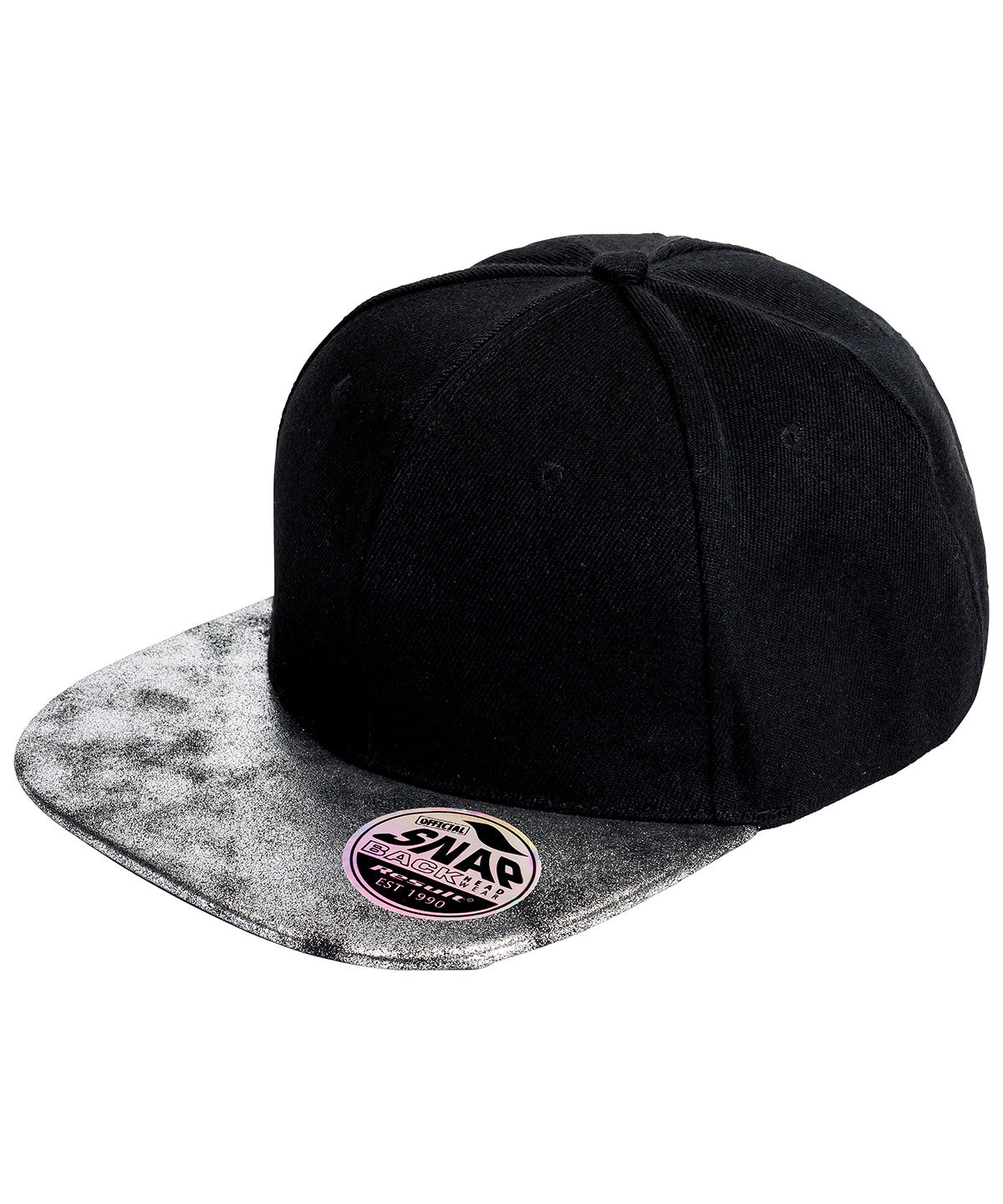 Bronx glitter flat peak snapback cap - Black/Silver
